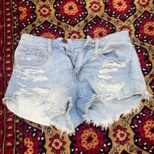Jean booty shorts with distressing